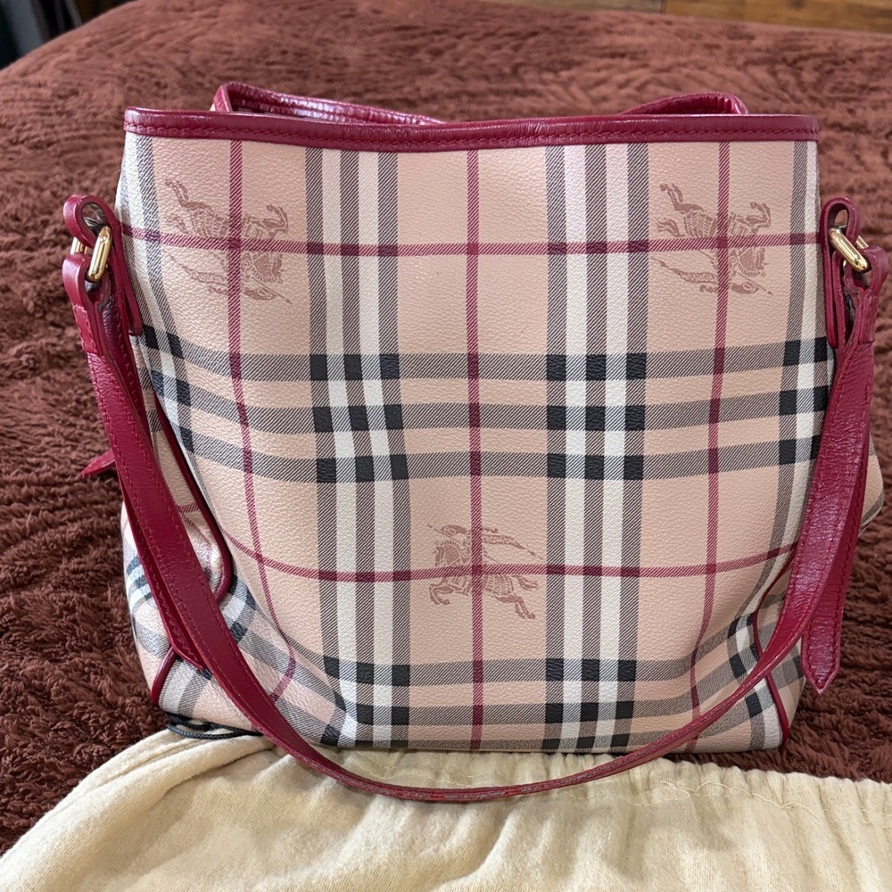 Burberry Red and Cream Plaid Shoulder Bag - Picture 8 of 13
